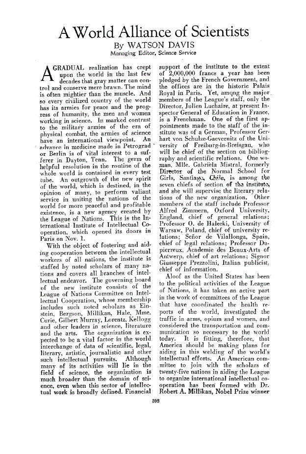 First page of A World Alliance of Scientists