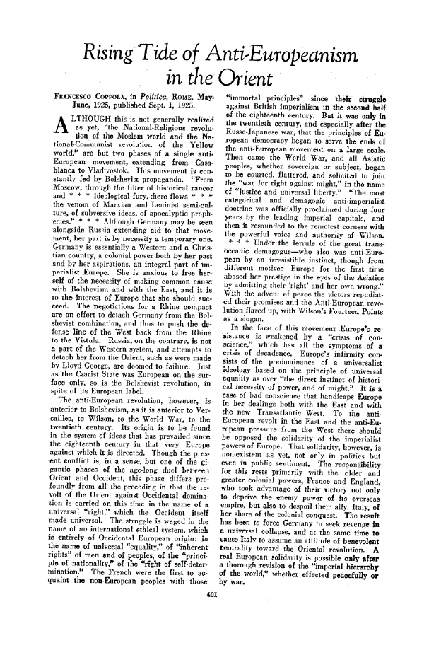 First page of Rising Tide of Anti-Europeanism in the Orient