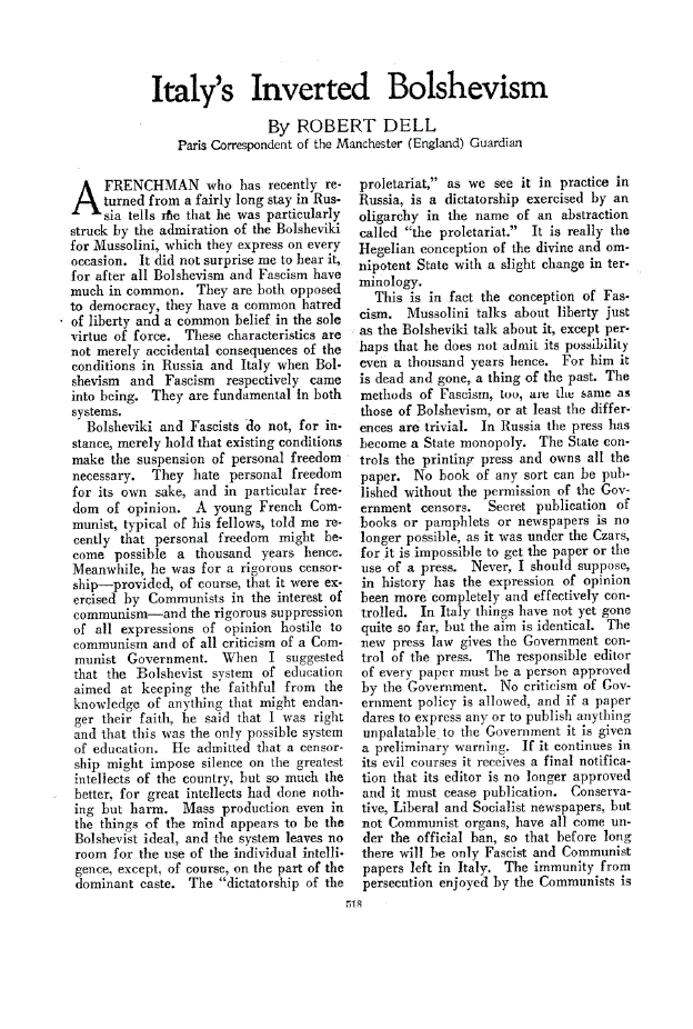 First page of Italy’s Inverted Bolshevism