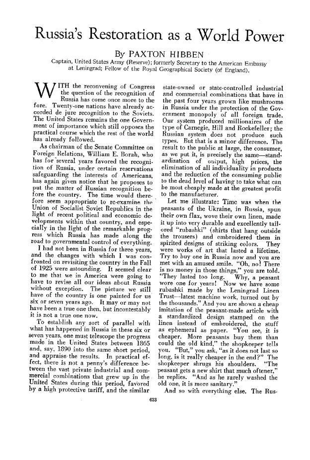 First page of Russia’s Restoration as a World Power