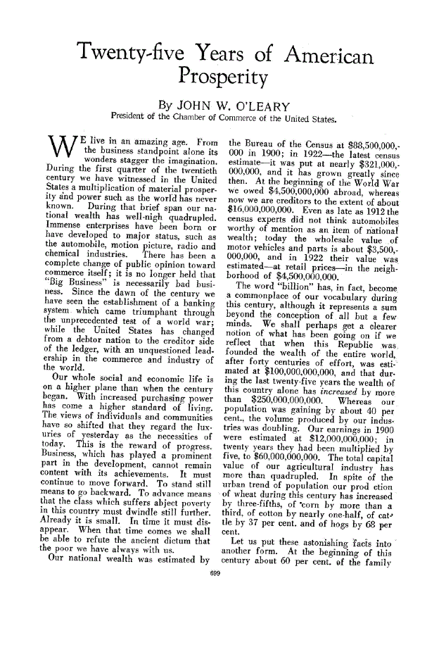 First page of Twenty-five Years of American Prosperity