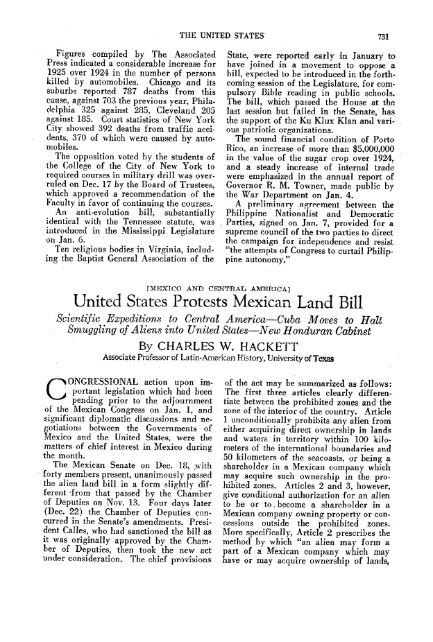 First page of United States Protests Mexican Land Bill
