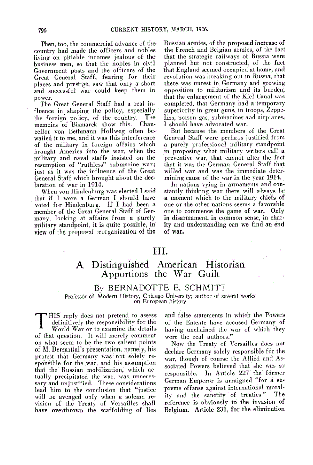 First page of III. A Distinguished American Historian Apportions the War Guilt