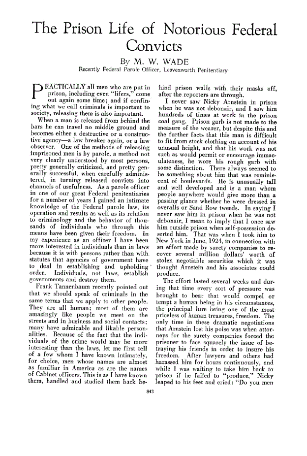 First page of The Prison Life of Notorious Federal Convicts