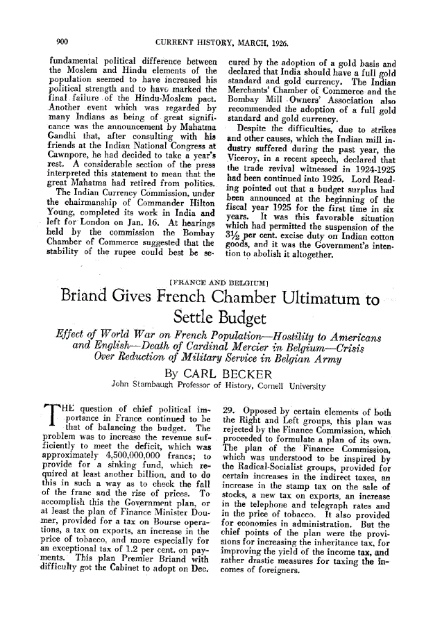 First page of Briand Gives French Chamber Ultimatum to Settle Budget