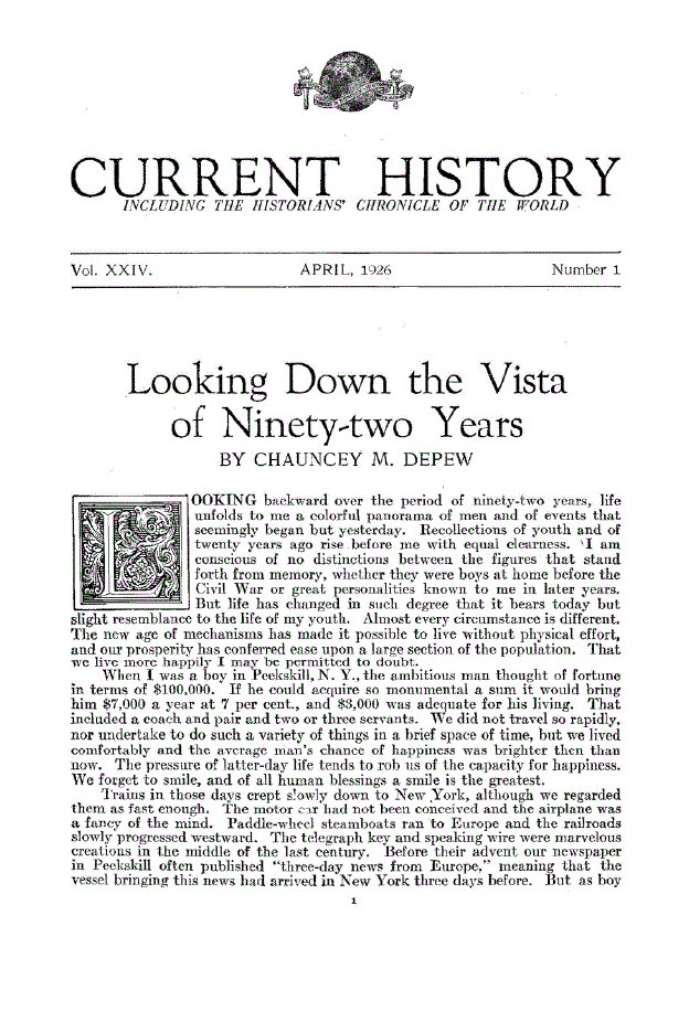 First page of Looking Down the Vista of Ninety–two Years