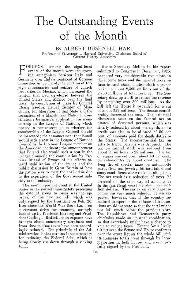 First page of The Outstanding Events of the Month
