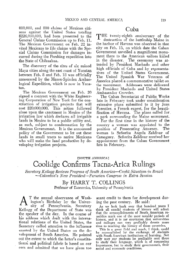 First page of Coolidge Confirms Tacna-Arica Rulings