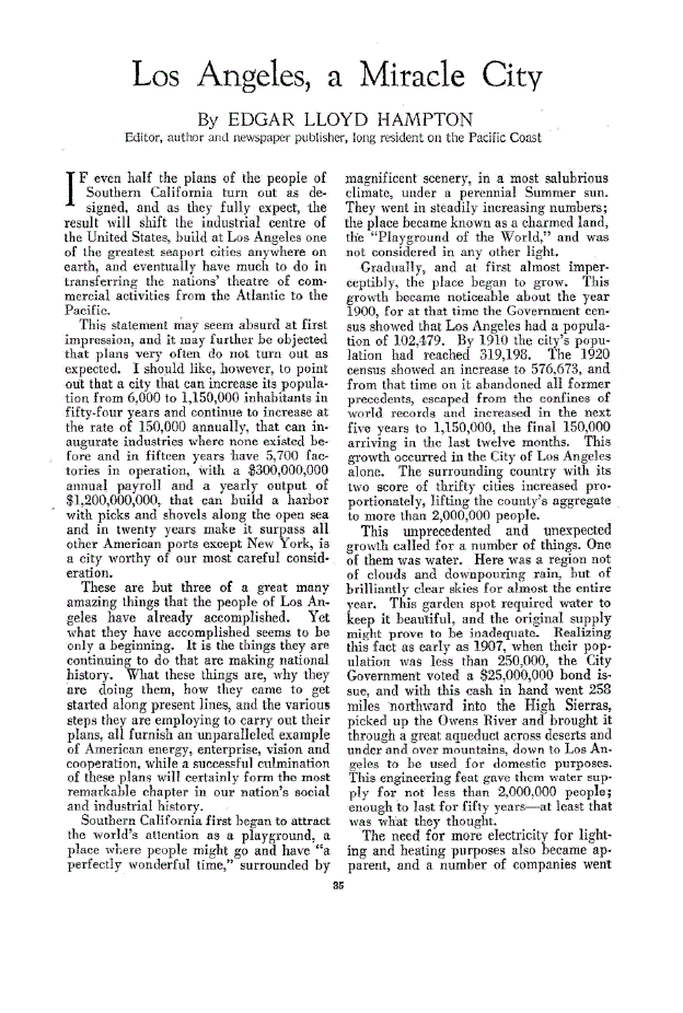 First page of Los Angeles, a Miracle City