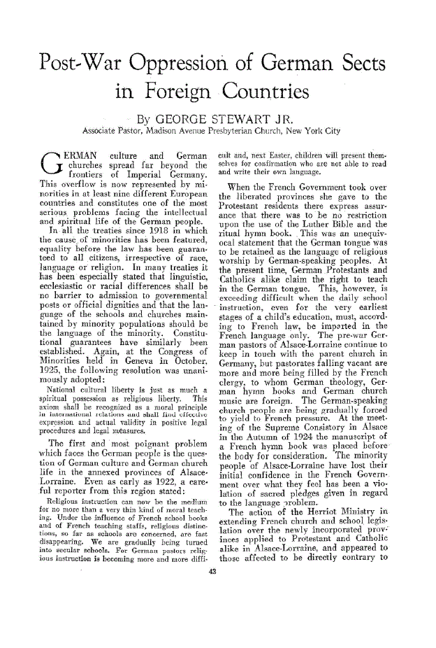 First page of Post-War Oppression of German Sects in Foreign Countries
