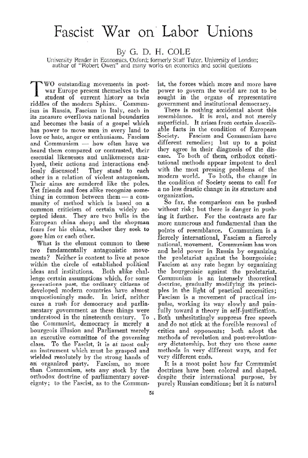 First page of Fascist War on Labor Unions
