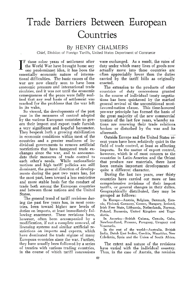 First page of Trade Barriers Between European Countries