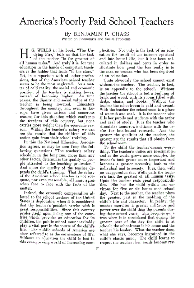 First page of America’s Poorly Paid School Teachers