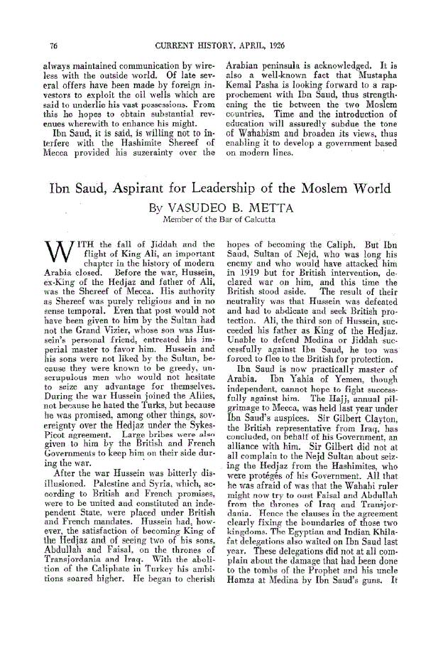 First page of Ibn Saud, Aspirant for Leadership of the Moslem World