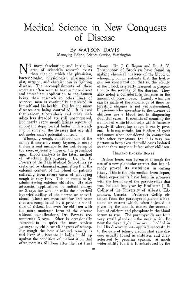 First page of Medical Science in New Conquests of Disease