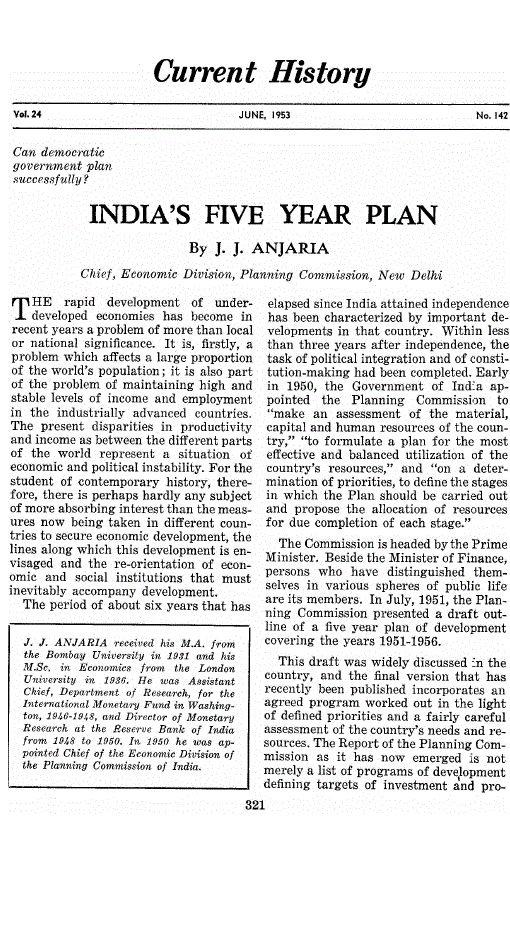 First page of India’s Five Year Plan