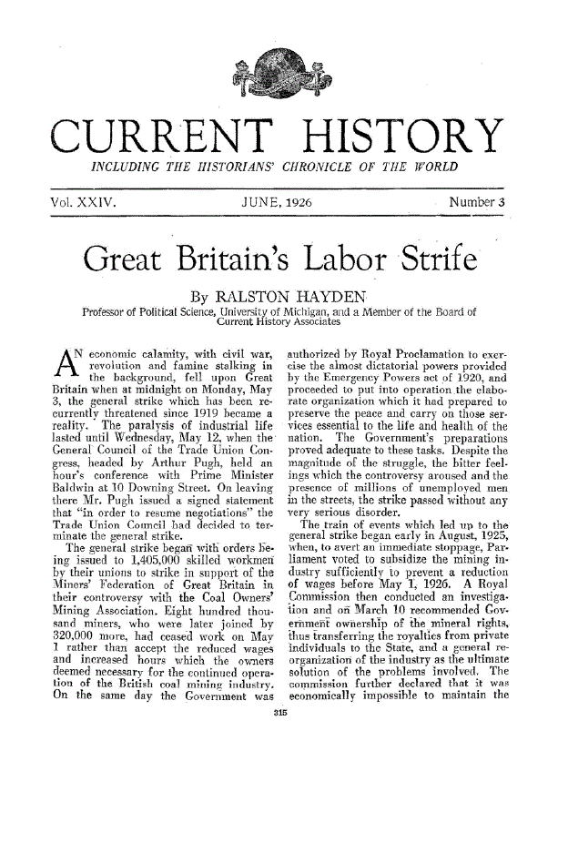First page of Great Britain’s Labor Strife