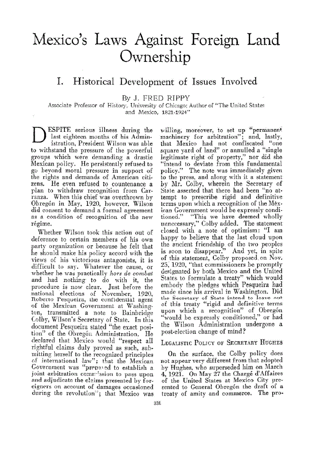 First page of I. Historical Development of Issues Involved