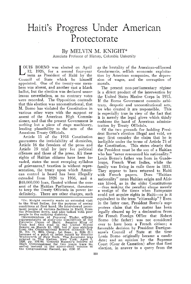 First page of Haiti’s Progress Under American Protectorate