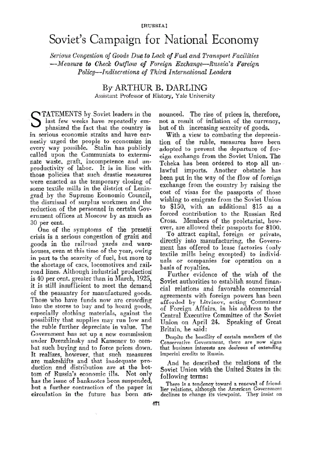 First page of Soviet’s Campaign for National Economy