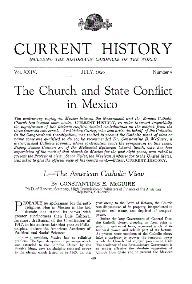 First page of I.— The American Catholic View
