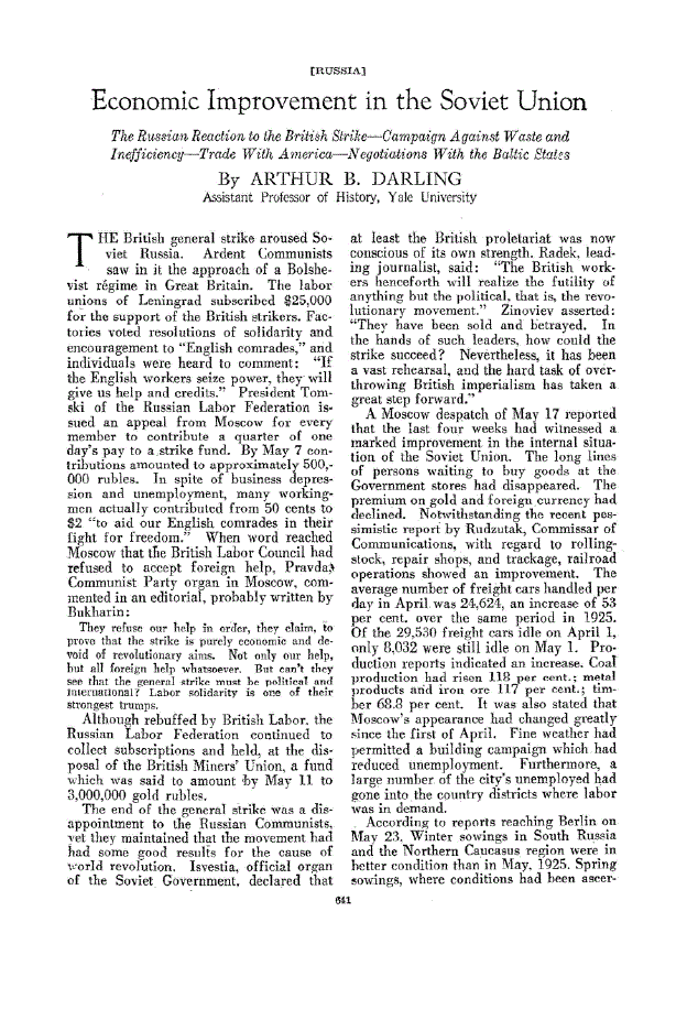 First page of Economic Improvement in the Soviet Union