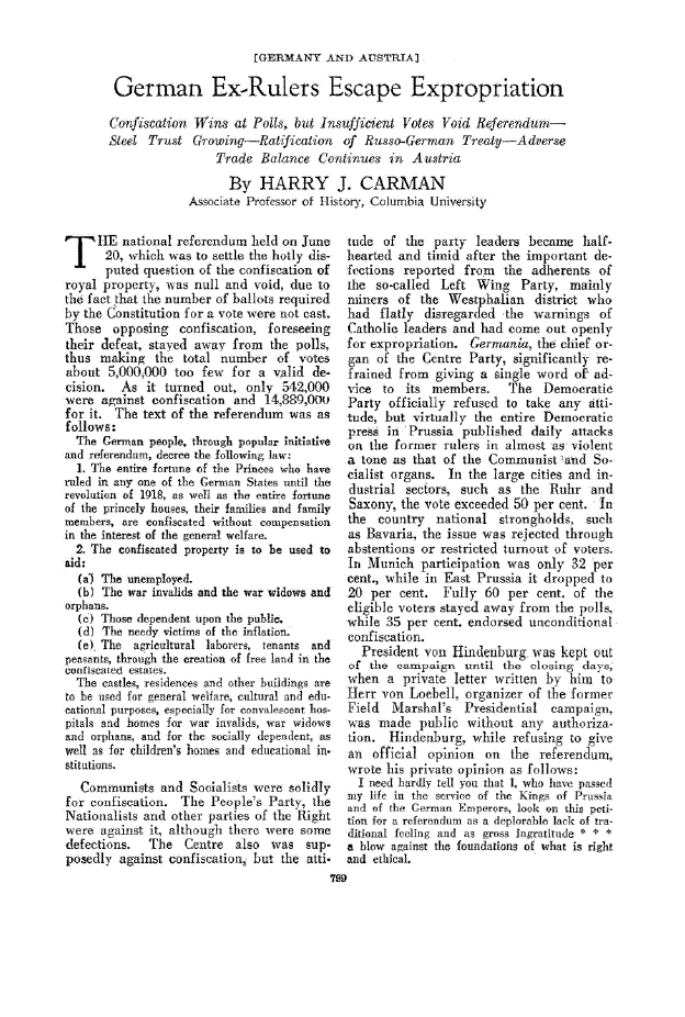 First page of German Ex-Rulers Escape Expropriation