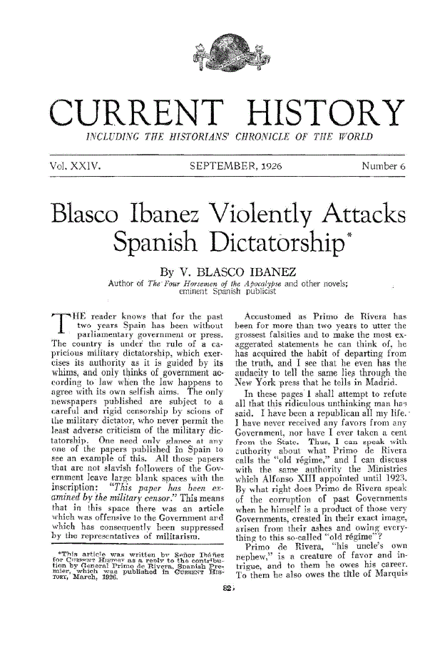 First page of Blasco Ibanez Violently Attacks Spanish Dictatorship
