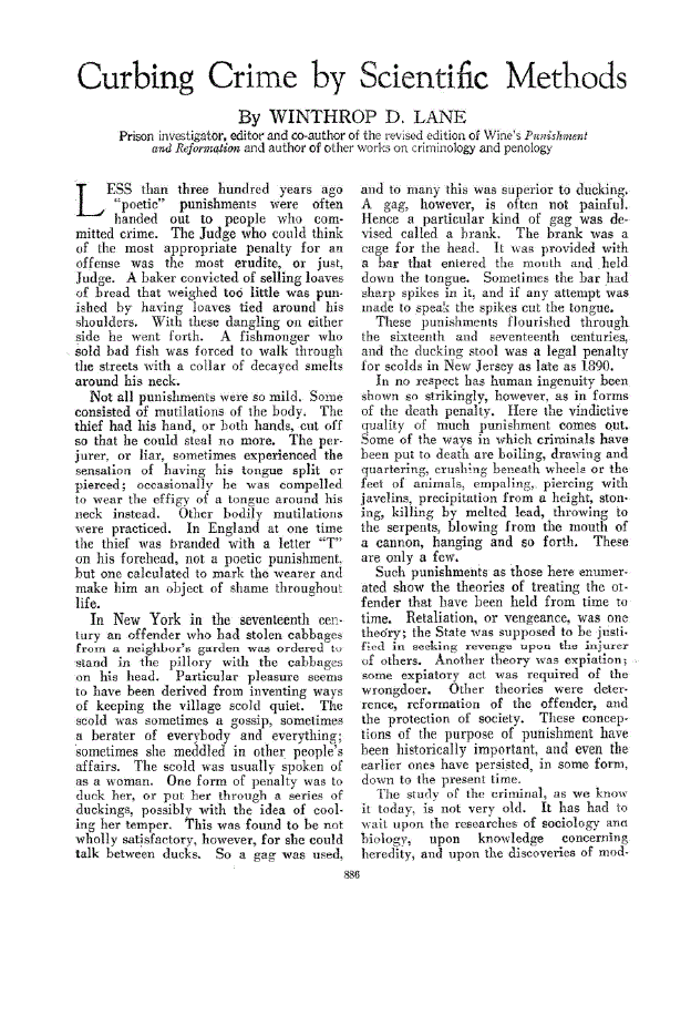 First page of Curbing Crime by Scientific Methods