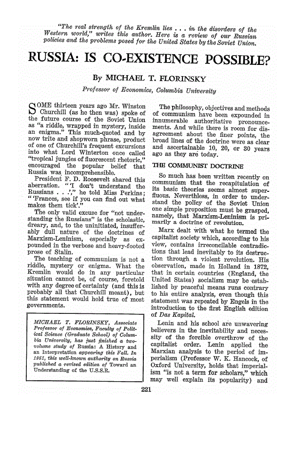 First page of Russia<subtitle>Is Co-existence Possible?</subtitle>