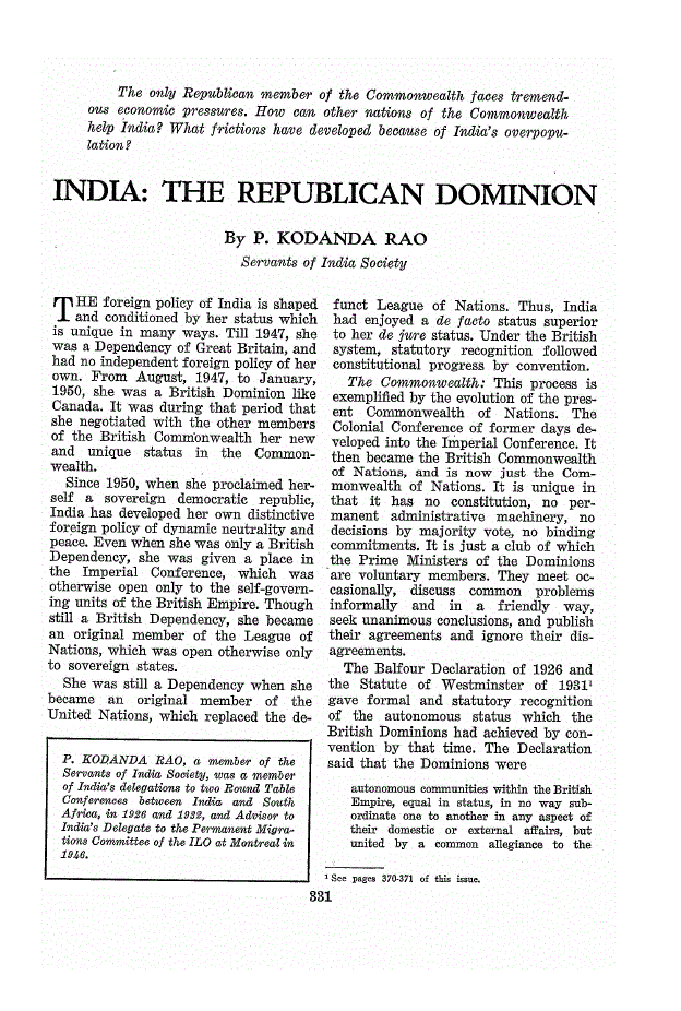 First page of India<subtitle>The Republican Dominion</subtitle>