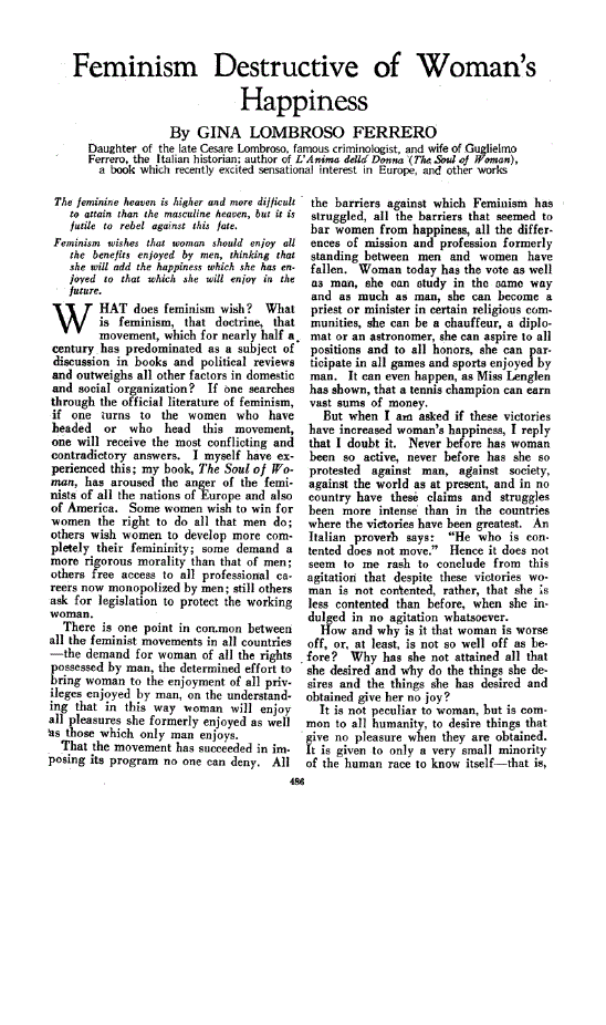 First page of Feminism Destructive of Woman’s Happiness
