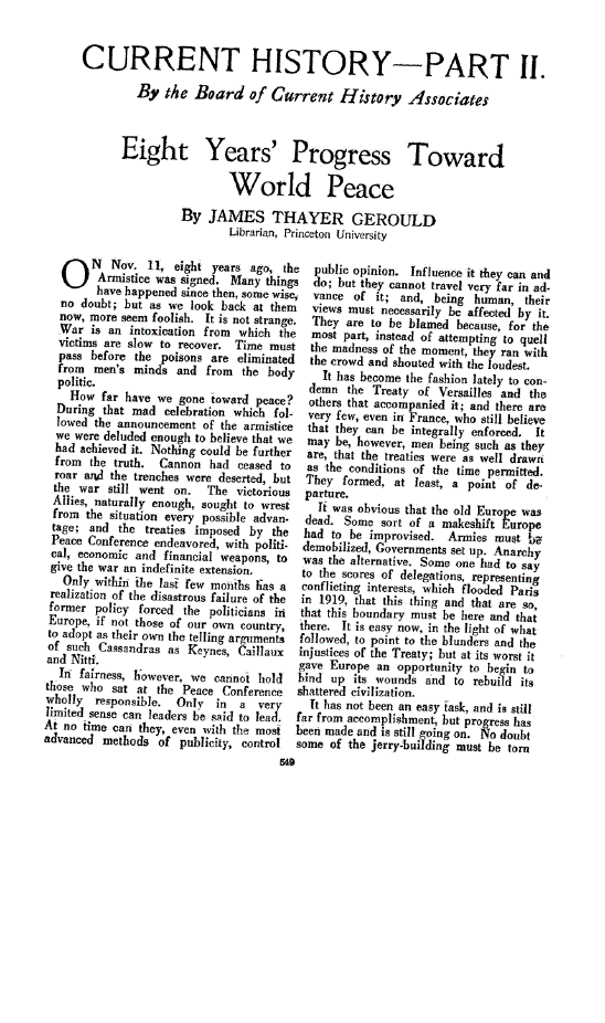 First page of Eight Years’ Progress Toward World Peace