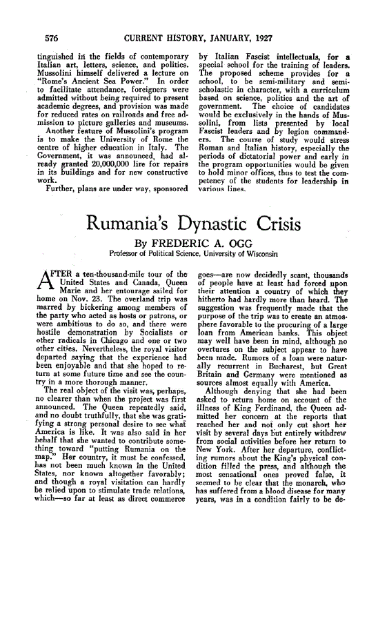 First page of Rumania’s Dynastic Crisis