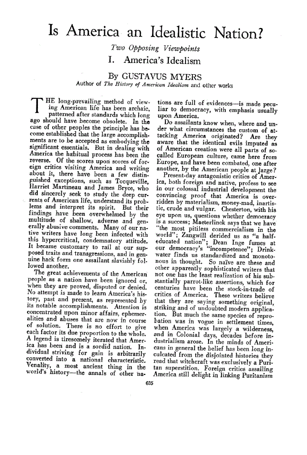 First page of Is America an Idealistic Nation?<subtitle>I. America’s Idealism</subtitle>