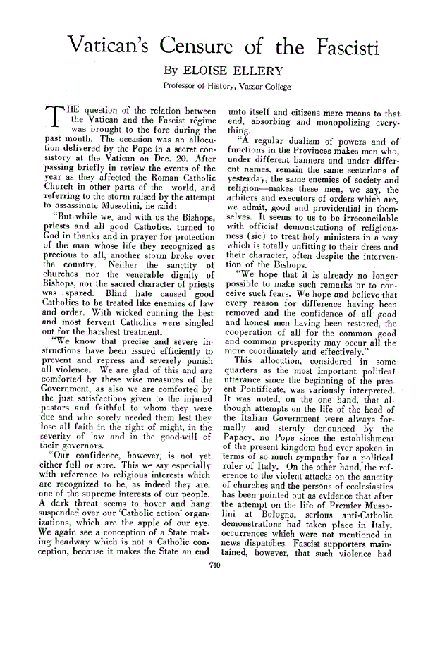 First page of Vatican’s Censure of the Fascisti