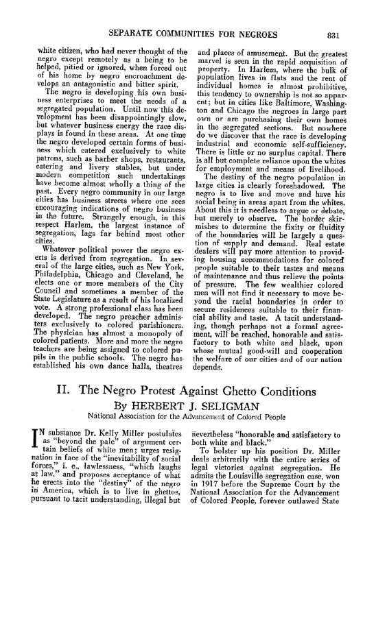 First page of II. The Negro Protest Against Ghetto Conditions