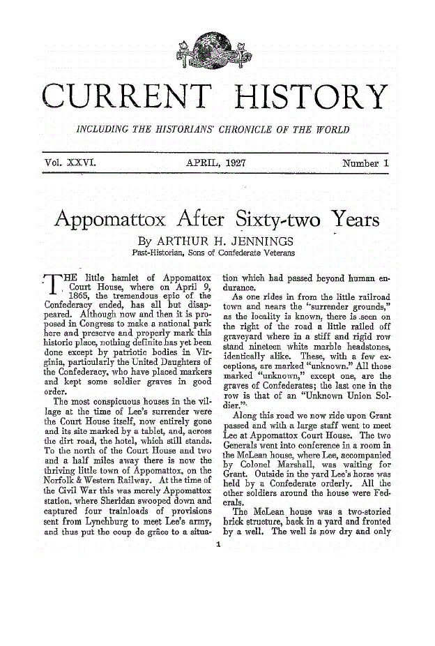 First page of Appomattox After Sixty-two Years