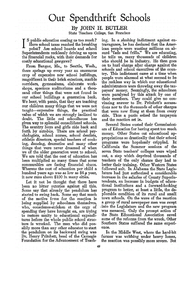 First page of Our Spendthrift Schools