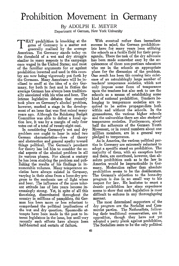 First page of Prohibition Movement in Germany