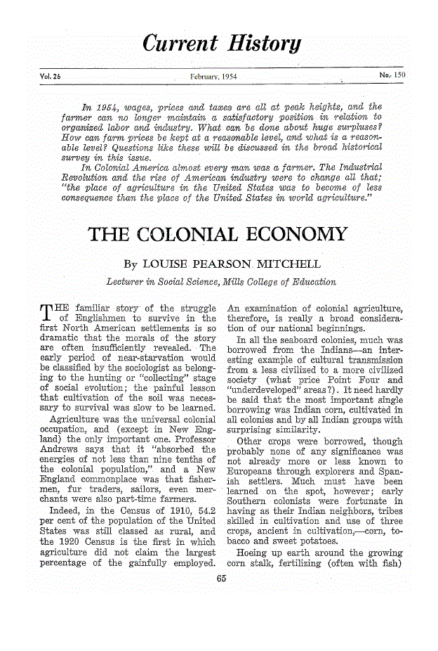 First page of The Colonial Economy