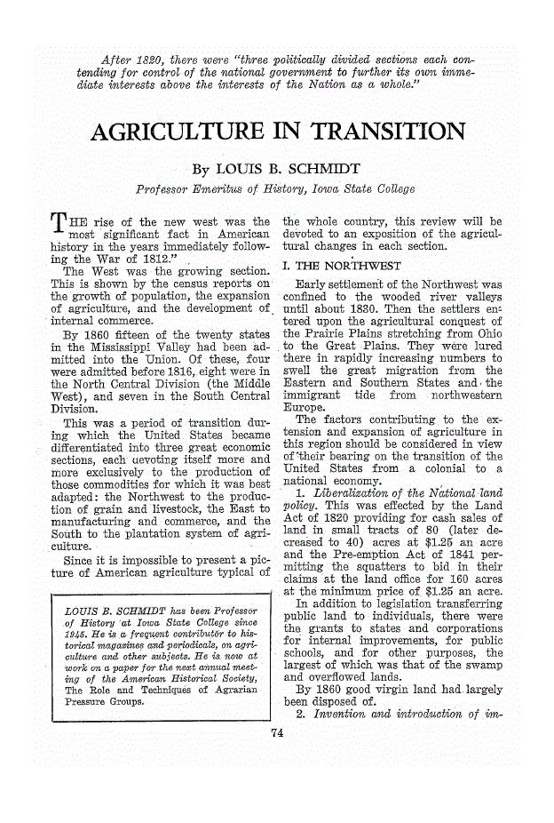 First page of Agriculture in Transition