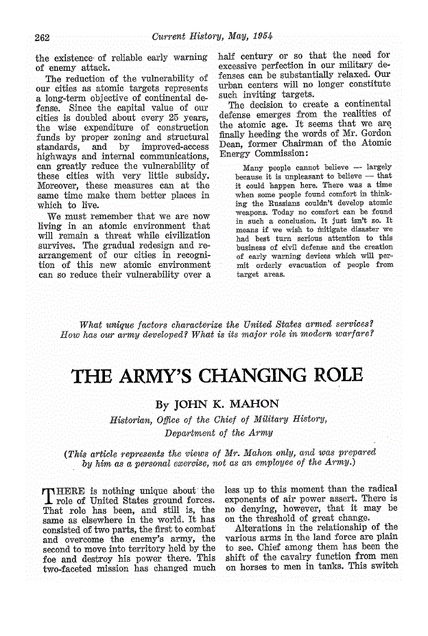 First page of The Army’s Changing Role