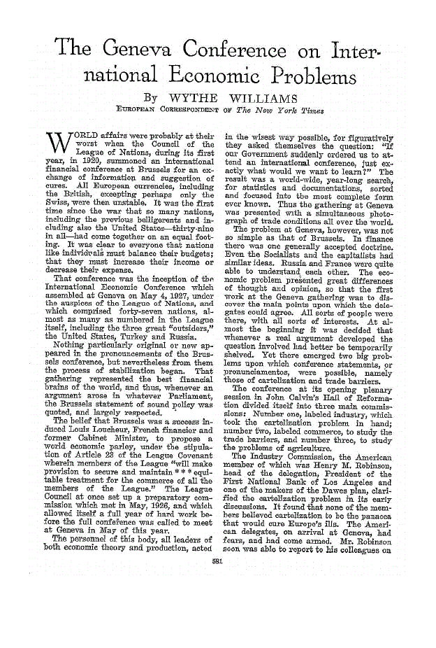 First page of The Geneva Conference on International Economic Problems