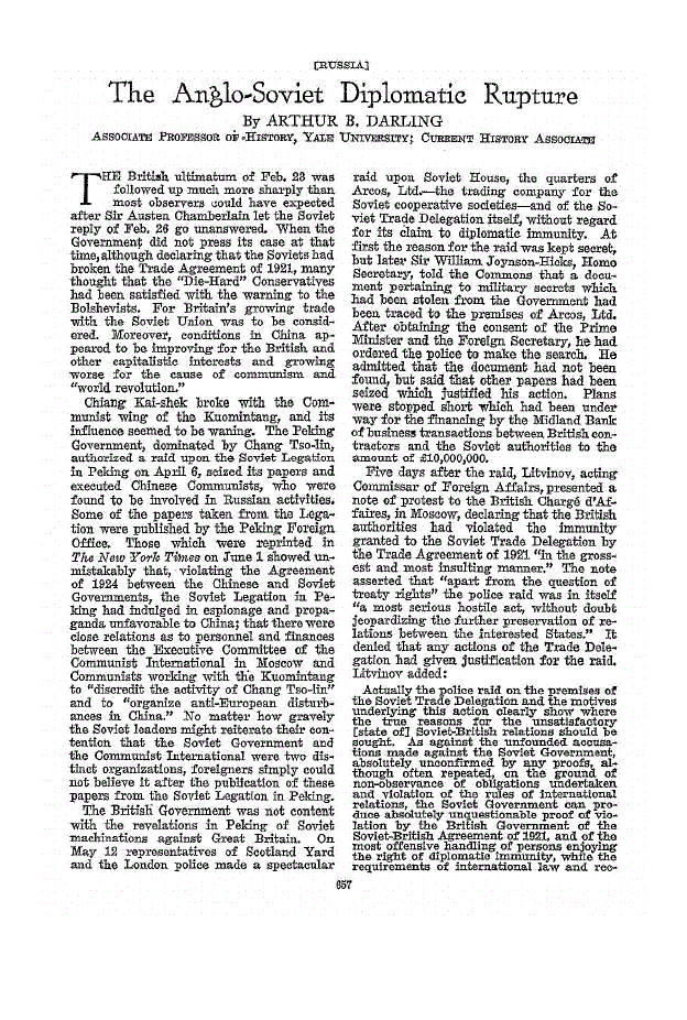 First page of Tke Anglo-Soviet Diplomatic Rupture