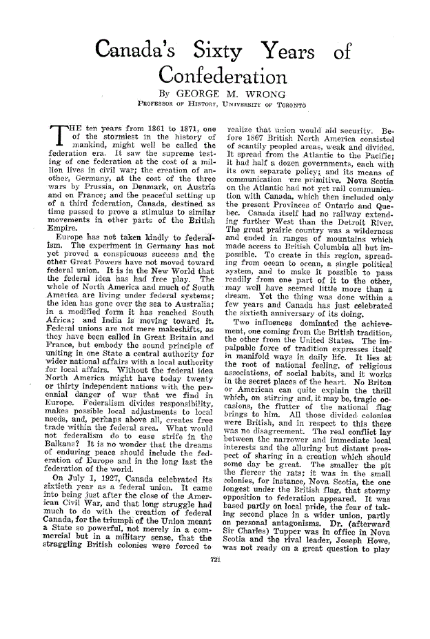 First page of Canada’s Sixty Years of Confederation