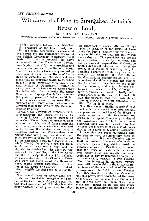 First page of Withdrawal of Plan to Strengthen Britain’s House of Lords