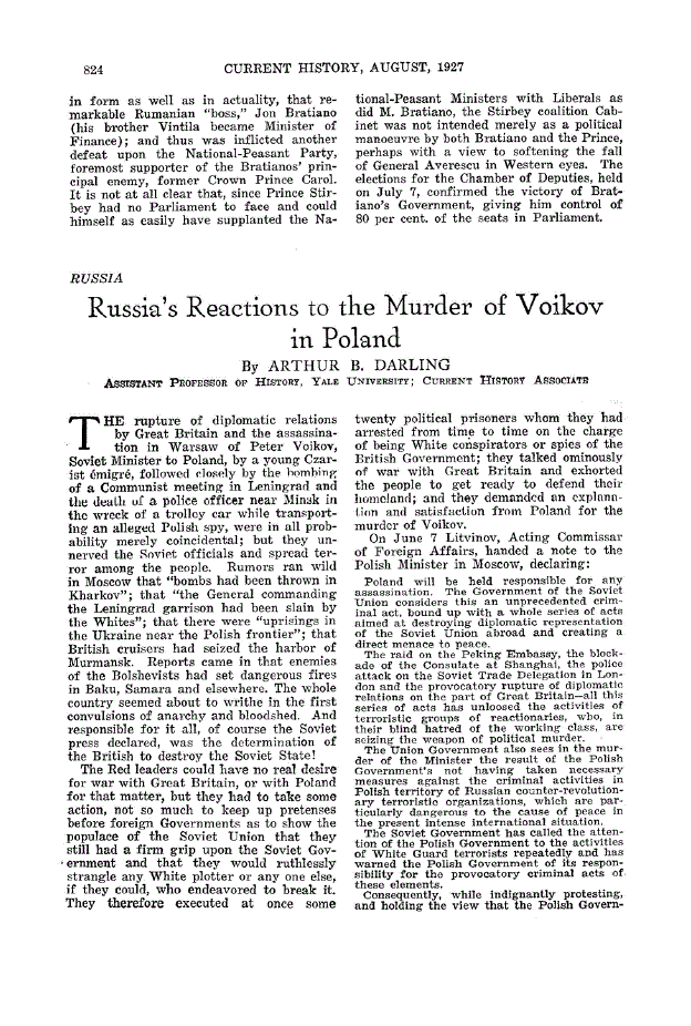First page of Russia’s Reactions to the Murder of Voikov in Poland