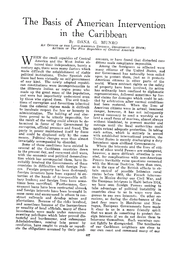 First page of The Basis of American Intervention in the Caribbean