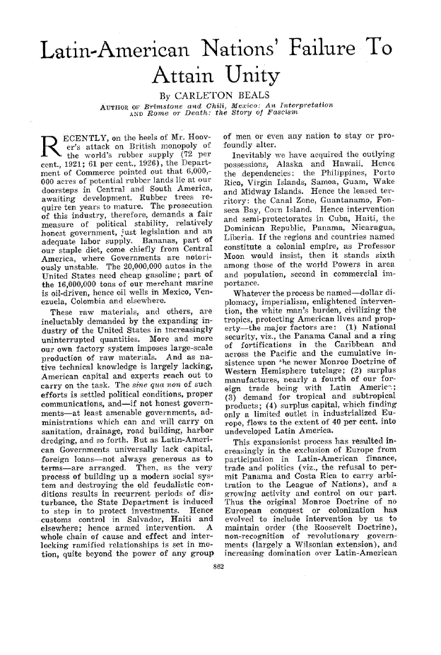 First page of Latin-American Nations’ Failure To Attain Unity